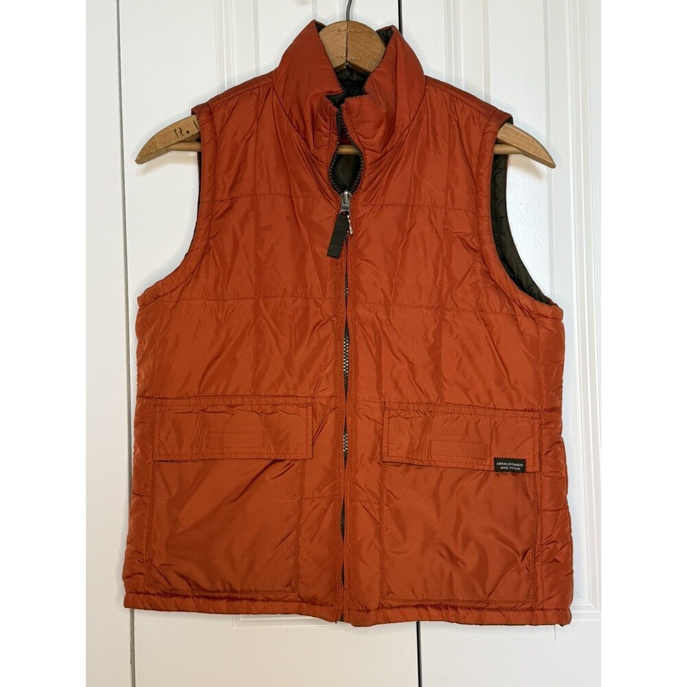Abercrombie And Fitch Vest Boys Small Reversible Y2K Green orange